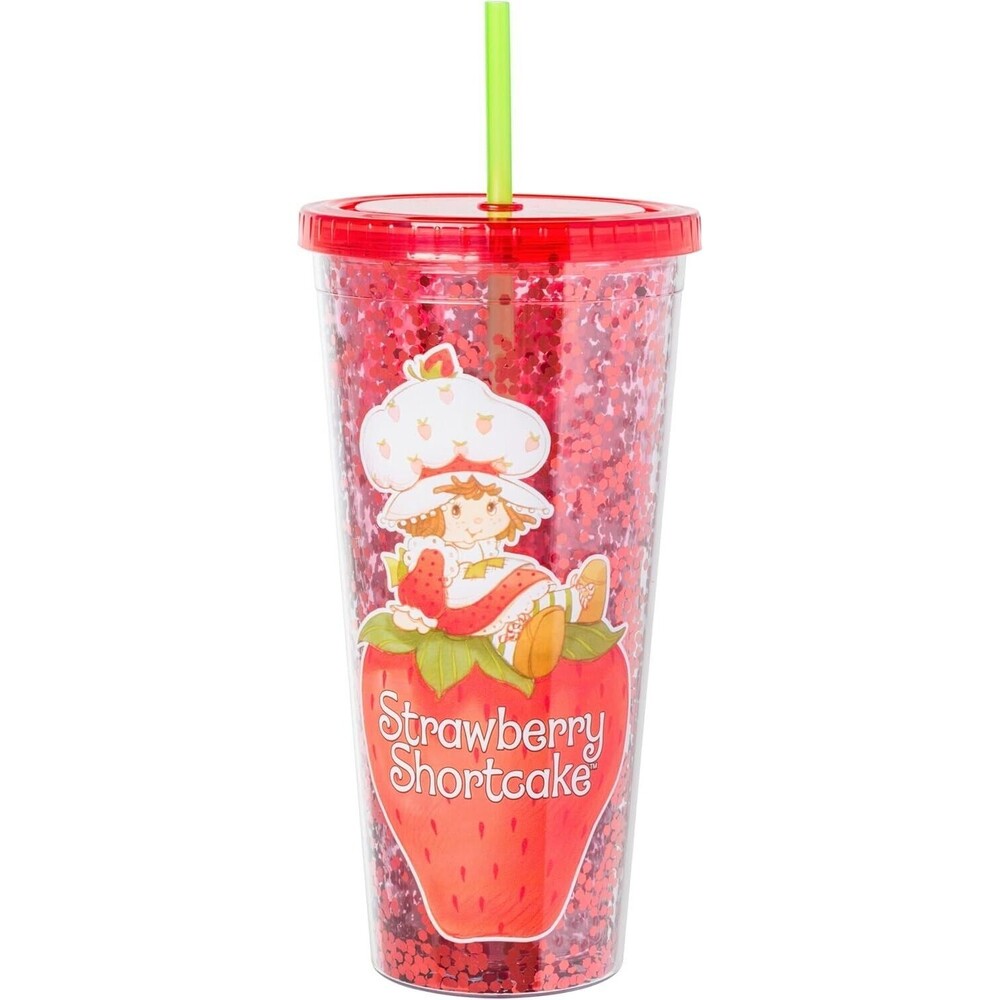 Strawberry Shortcake Confetti Glitter Cold Cup Lid Straw 32-ounce Red Gift NEW